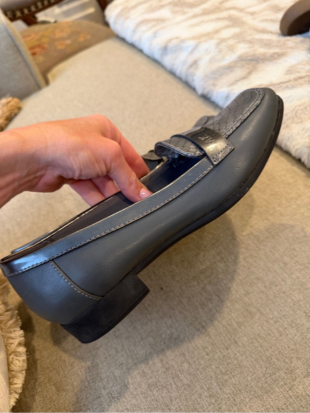 Anne Klein Slate Gray Leather Penny Loafer